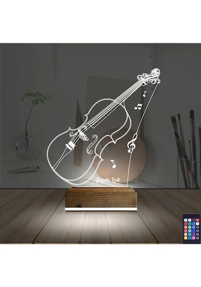 Luvivia Keman Müzik Enstrüman Kişiye Özel 3d Lamba - Masa Gece Lambası V1 Şeffaf