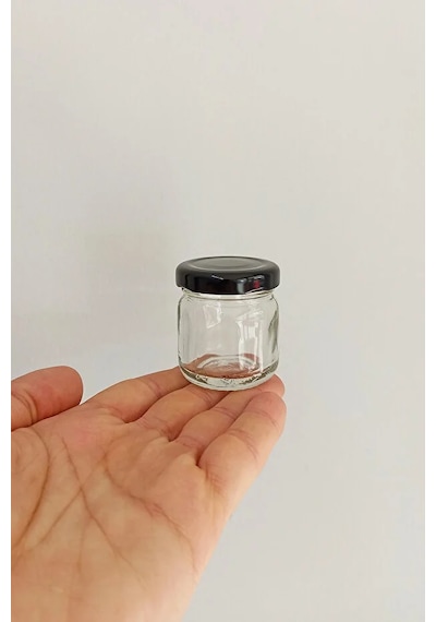 6 Adet 40 Ml Metal Kapaklı Şeffaf Numune Mama Ek Gıda Şekerleme Reçellik Küçük Cam Kavanoz Siyah