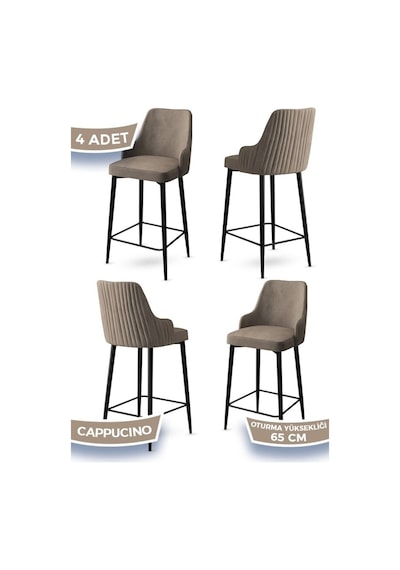 Canisa Tera Serisi 4 Cappucino Sandalye 65 Cm Ada Mutfak Bar Sandalyesi Babyface Kumaş Siyah Metal Ayaklı Sandalyeler Cappucino Ayaklar Siyah