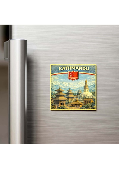 Retro Nepal Katmandu Şehri Temalı Vintage Buzdolap Magneti 9x9 Cm
