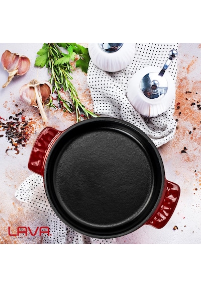 Lava Döküm Yuvarlak Güveç Kabı Döküm Demir Yekpare Çift Kulplu Çap Ø 14cm.-bordo Bordo