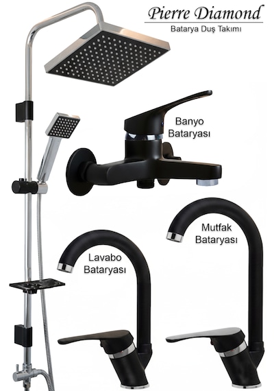 04-1 Lavabo Banyo Mutfak Bataryaları Ve Robot Duş Seti Siyah Krom / Beyaz Krom Takımlar Musluk Armatür Krom - Siyah