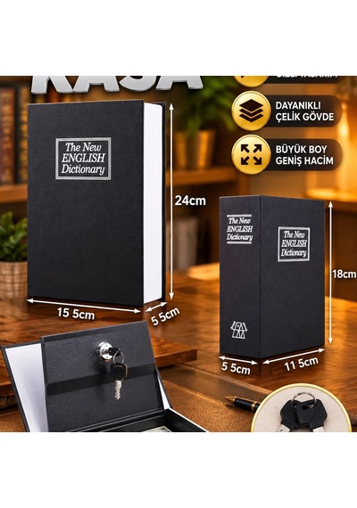 Büyük Boy Anahtarlı Kitap Görünümlü Çelik Gizli Kasa Altın Kasası