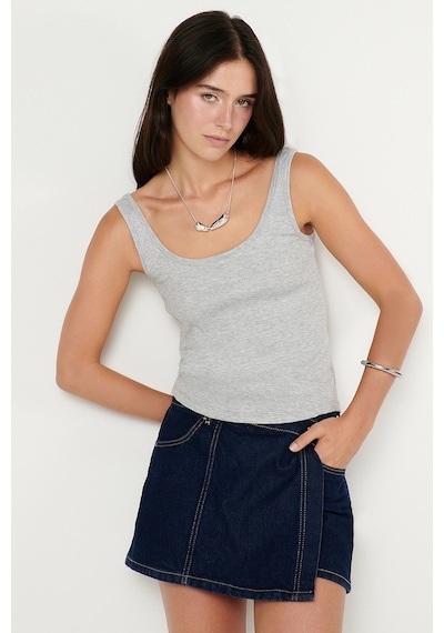 AC&Co / Altınyıldız Classics Kadın Grı Melanj Pamuklu Kaşkorse Yumuşak Dokulu Slim Fit Dar Kesim Bisiklet Yaka Esnek Body Gri Melanj