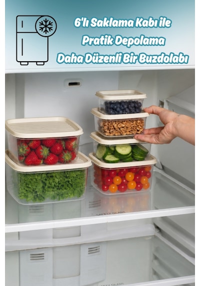 Porsima Sa-645 6 Adet 12 Parça Derin Dondurucu Mikrodalga Saklama Kabı - Çok Amaçlı Erzak Saklama Kabı Seti Bej