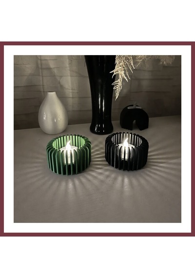 Storeşahin 3d Baskı Modern Çizgili Mumluk - Tealight Mumluk 1 Adet -yeşil Shn0720