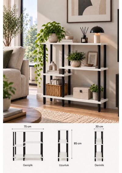Modern 4 Raflı Kitaplık Salon Düzenleyici Metal Ayaklı Dekoratif Kitaplık Ve Çok Amaçlı Raf Ünitesi Beyaz Modern 4 Raflı Kitaplık Salon Düzenleyici Metal Ayaklı Dekoratif Kitaplık Ve Çok Amaçlı Raf Ünitesi Beyaz