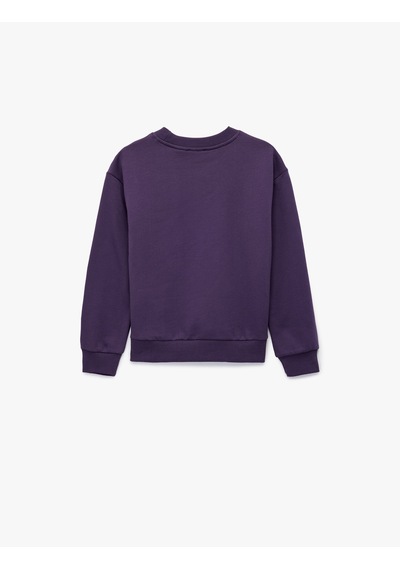 Koton Taş Detaylı Uzun Kollu Bisiklet Yaka Şardonlu Pamuklu Sweatshirt Mor 6wkg10084ak