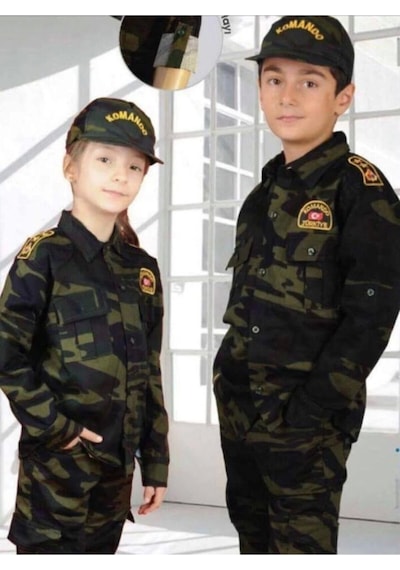 Sevimli Kids Sevimli Asker Kıyafeti Komando Çocuk Asker Kostüm 2-10 Yaş Yeşil