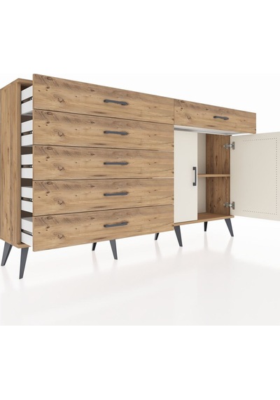 Arges Konsol Tek Raflı 6 Çekmeceli 2 Kapaklı 176x30x99 Çam-aytaşı Çam-aytaşı/çam