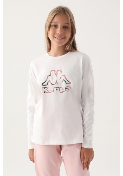 Kappa Krem Bisiklet Yaka Logo Baskılı Kız Çocuk Sweatshirt Krem