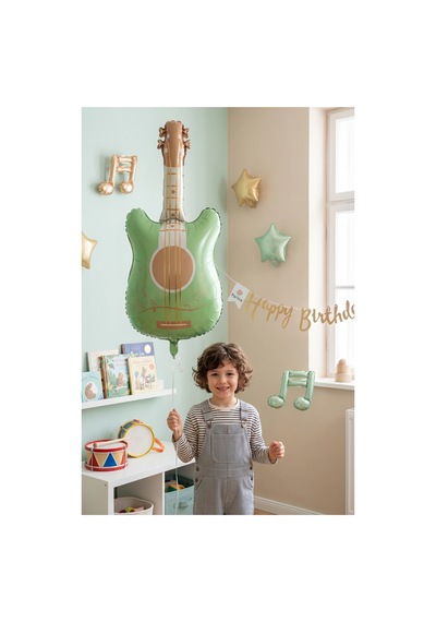 Retro Mat Yeşil Gitar Folyo Balon 46x89 Cm Müzik Temalı Doğum Günü Parti Süsü Çok Renkli