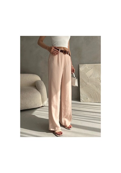 Nido Moda Beli Kemerli Keten Pantolon Bej