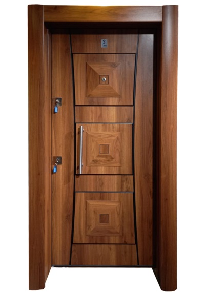 Çelik Kapı Modelleri Ahşap Kaplama Kabartmalı Daire Kapısı Sağ 1