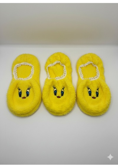 Ozzy Socks Kadın Sarı Yüz Desenli Uyku Patik Çorap 3'lü Paket Sarı