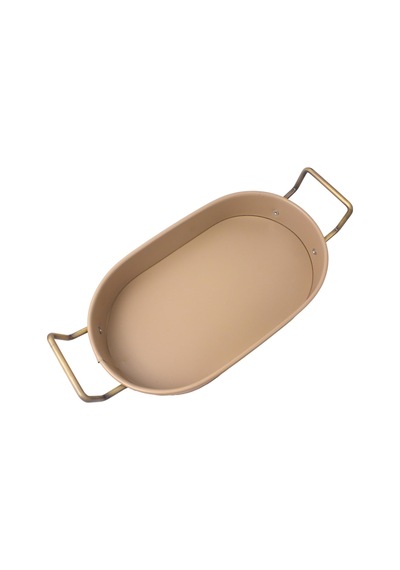 32cm Krem Lüks Galvaniz Metal Boyalı Oval Tepsi Zarafet Ve Dayanıklılığı Buluşturuyor