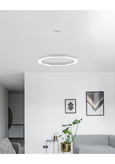 Octagon Gri Kasa, Doğal Beyaz Işık Modern Sarkıt Led Avize GRİ RENK