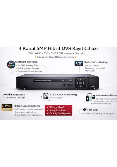 Ax-d108 8 Kanal 5mp H265+ Dvr Kayıt Cihazı