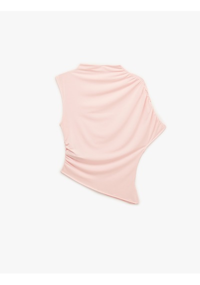 Koton Drapeli Slim Fit Kısa Kollu Dik Yaka Asimetrik Bluz Pembe 7wal60014ık Gül