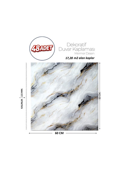60x60 Cm Kendinden Yapışkanlı Duvar,banyo,tezgah Arası Gri-siyah Mermer-48 Adet 1135-60-48