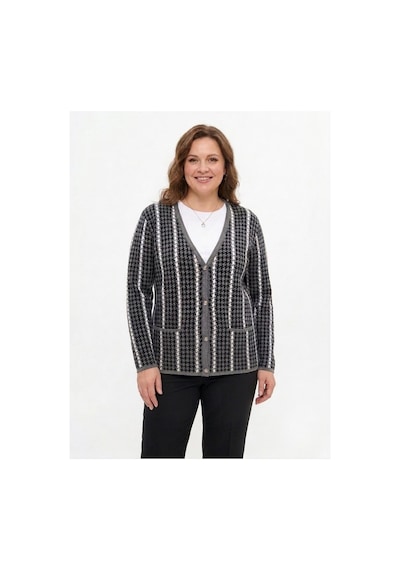 Onno Style Women Kazayağı Desen Renkli Klasik Triko Ceket Gri
