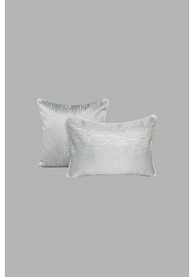 Kırlent Kılıfı Çizgili Desenli Jakarlı Dokuma Kumaş 2'li 45x45 Ve 35x50 Çift Taraflı Biyeli Açık Gri