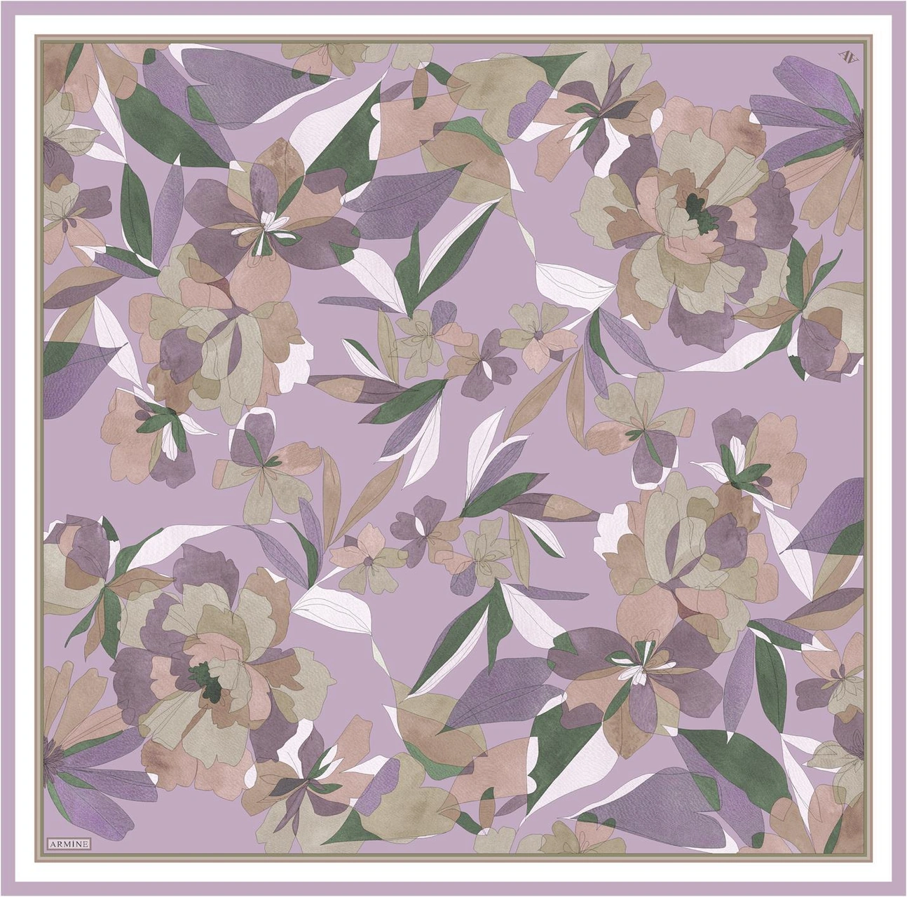 Armine Çiçek Desenli Saf İpek Twill Eşarp 9312d 58 Lila