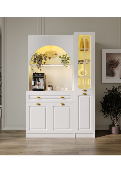 Guneystore Armoni Gold Midi Kahve Köşesi Sağ Vitrinli Komple Mdf Beyaz