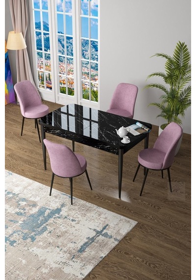 Canisa Concept Zen Serisi 80x132 Mdf Açılabilir Siyah Mermer Desen Masa Takımı Ve 4 Pembe Sandalye Masa Siyah Sandalyeler Pembe Canisa Concept Zen Serisi 80x132 Mdf Açılabilir Siyah Mermer Desen Masa Takımı Ve 4 Pembe Sandalye Masa Siyah Sandalyeler Pembe