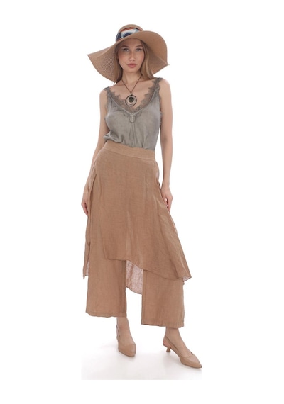 Bohem Stil İtalyan Ham Keten Pantolon Etek-8747 Camel