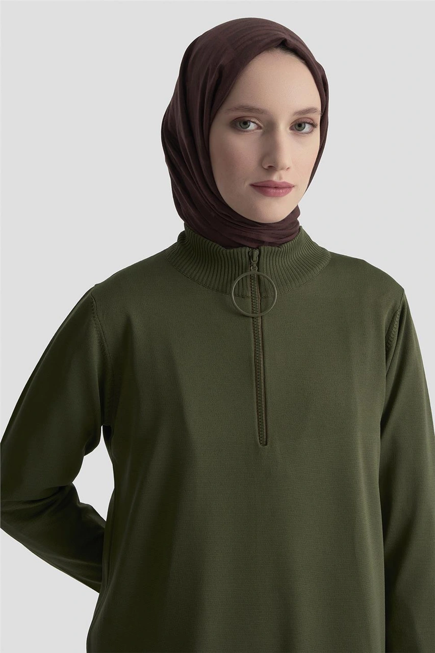 Armine Fermuar Detaylı Triko Tunik 25ktd4113 Haki Haki
