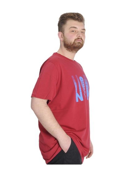 Mode Xl Büyük Beden Erkek T-Shirt Norm 23147 Bordo 001