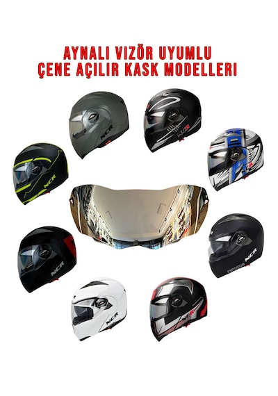 NCR Çene Açılır Kask Aynalı Vizör Camı 158 Standart