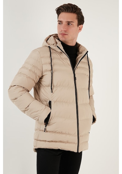 Buratti Su Itici Slim Fit Soğuğa Ve Rüzgara Dayanıklı Kapüşonlu Şişme Erkek Mont 649005 Taş