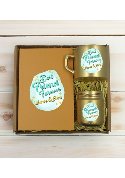 Bk Gift Kişiye Özel İsimli Dtf Best Friend Temalı Gold Defter & Kahve Fincanı & Mum Hediye Seti-2, Arkadaşa Hediye, Doğum Günü Hediyesi Kobitmeyencom3