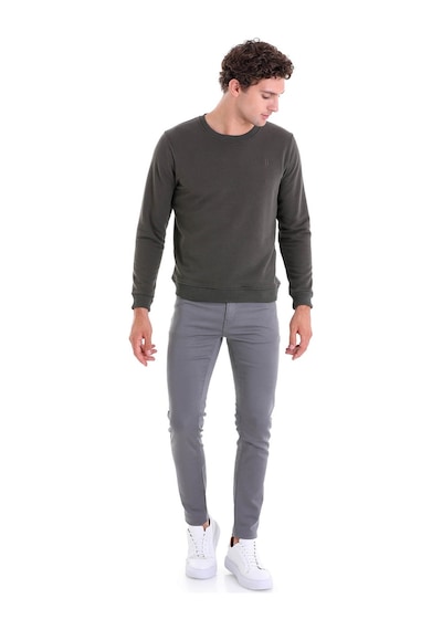 Hatemoğlu Haki Regular Fit Düz Pamuklu Bisiklet Yaka Sweatshirt Haki