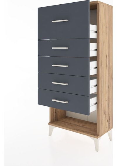 Hyperion Dolap 5 Çekmeceli 60x44x134 Çam-antrasit Çam