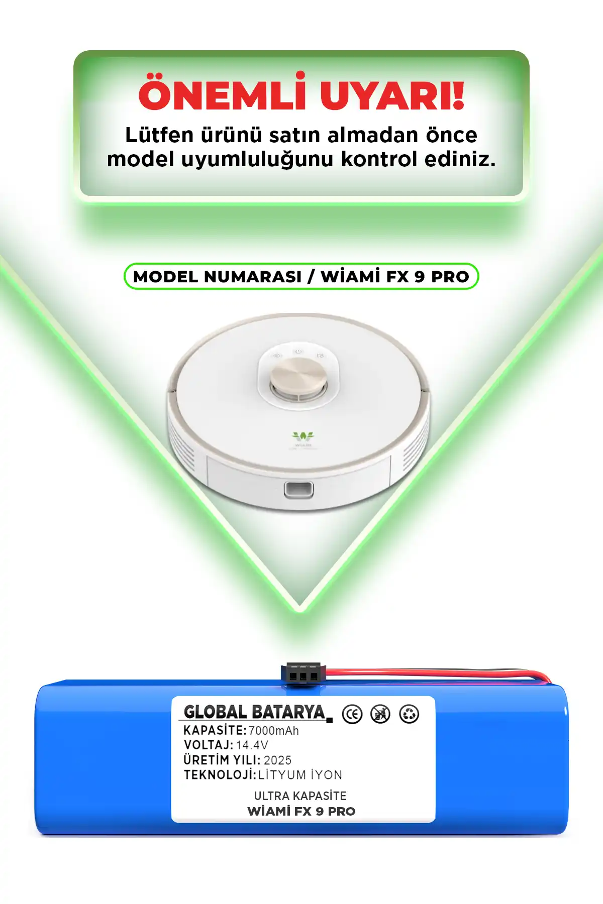 Wiami Fx-9 Pro Robot Süpürge 14.4v 7000mah Li-ion Pil Batarya Ultra Kapasite