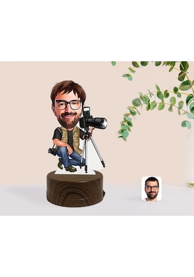 Kişiye Özel Erkek Profesyonel Fotoğrafçı Karikatürlü Dekoratif 3D