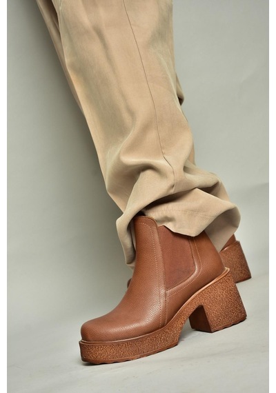 Fox Shoes T996220009 Taba Kalın Topuklu Kadın Bot Taba