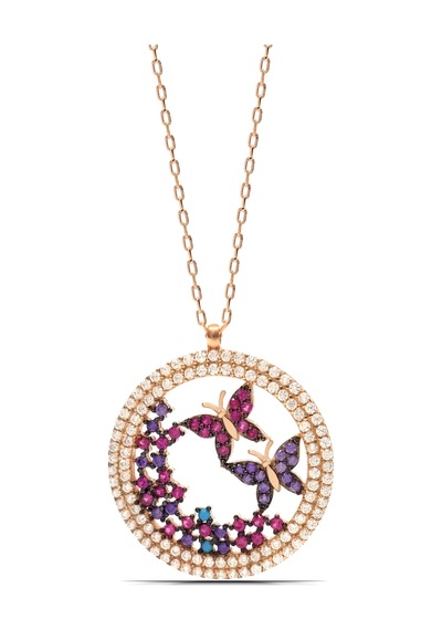 Kadın Kelebek Çemberi 925 Ayar Gümüş Kolye Rose Gold