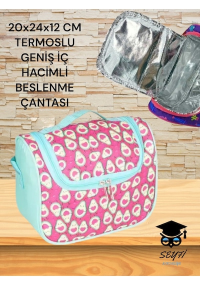20x24x12 Cm Termoslu Geniş İç Hacimli Beslenme Çantası Avokado