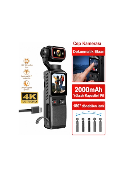 Glr L19 4k Ultra Hd Wi-fi Vlog Kamerası 180 Dönebilir Lens, 6 Eksenli Sarsıntı Önleyici Gimbal Dest