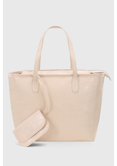 Housebags Cüzdan Aksesuarlı Parlak Krem Büyük Kapasiteli Suya Dayanıklı Shopper Çanta 282 Parlak Krem