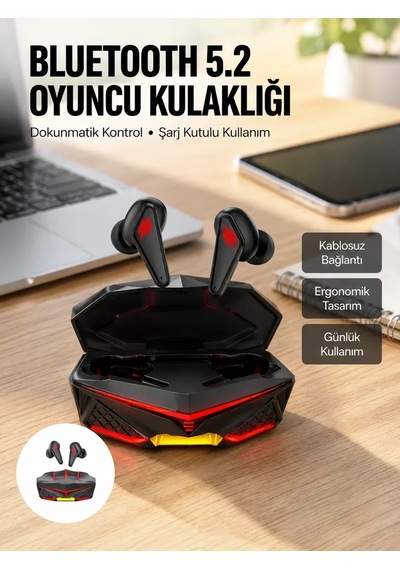 Profesyonel Tws Işıklı Kablosuz Bluetooth Kulaklık Oyuncu Kulaklığı Yeni Nesil ..