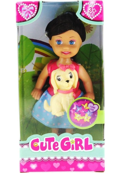 Cute Girl Sarı Köpekli Ve Kumral Mini Bebek
