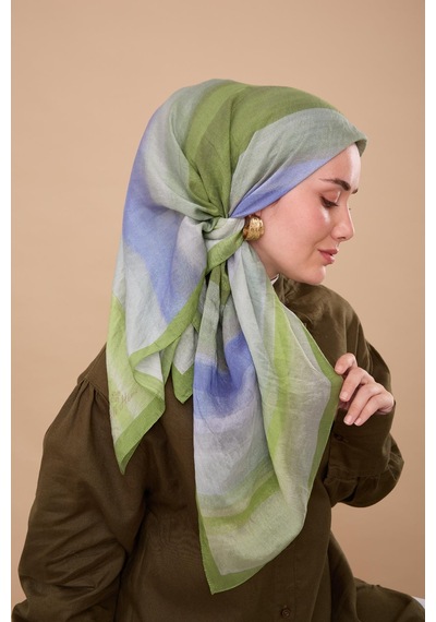 Silk Home Olinda İpek Eşarp 47005-19 Yeşil, Çelik Mavi, Lila, Çimen Yeşili
