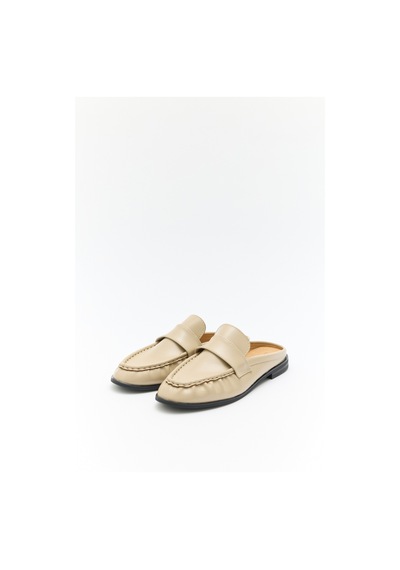 Lutvelizade Loafer 2601 Arkası Açık Büzgülü Bej Kadın Loafer