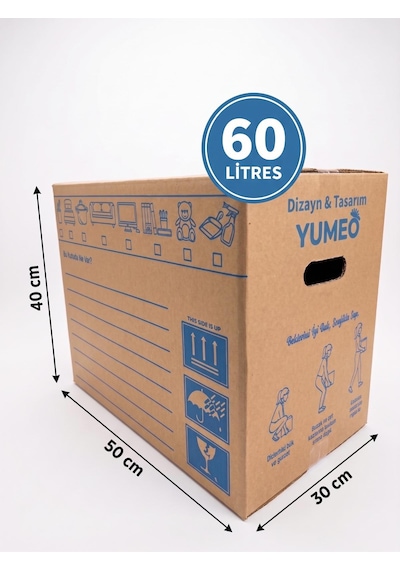 Yumeo Premium Ev Taşıma Kolisi 50x30x40 Cm - Tutma Yerli Çift Oluklu Kraft Kutu 60 Lt - 10 Adet