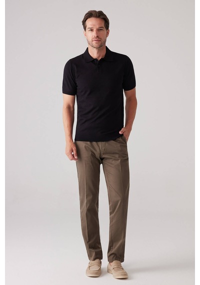 Erkek Siyah Slim Fit Kaşmir Karışımlı Polo Yaka Tişört